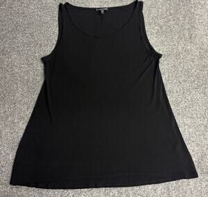 Eileen Fisher 100% Silk Black Scoop Neck Tunic Tank Top Women’s Size Large